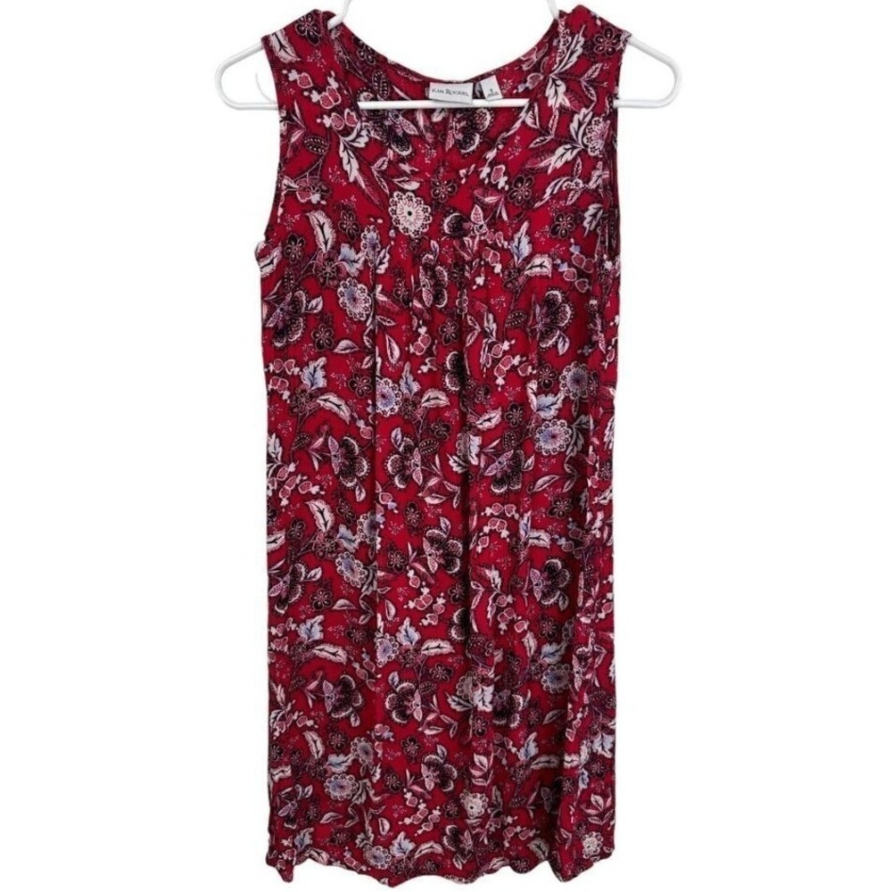 Kim Rogers Women's Red Floral Paisley Sleeveless Rayon Shift Dress Small